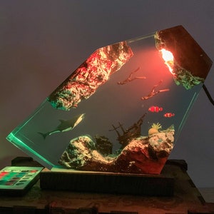 Tiger Shark and Diver Resin Lamp, White Shark and Jellyfish Epoxy Resin Night Lights for Home Decor, Unique Gift for Couple, Gift for Dad