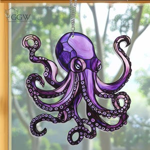 Octopus Suncatcher Hanging Sign, Purple Octopus Window Hanging, Octopus Ornament, Sea Octopus Gift, Window Wall Hangings, Sea Creature