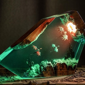 Fire Dragon and Ice Dragon Resin Lamp, Dragon lamp for home decor, resin night light, Gift for Him, Birthday gift for kids