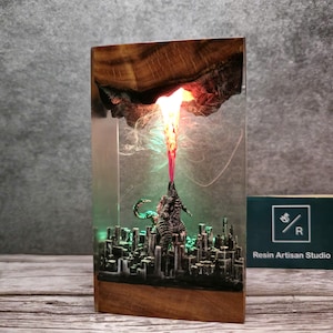 Back to School Gift, Monster Night light Atomic Breath Resin Lamp God.zilla figure Terrarium Personalized Night Light Bedroom lamp