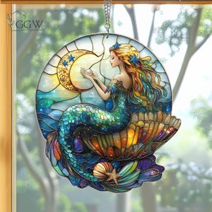 Mermaid Acrylic Suncatcher Hanging Window, Ocean Suncatcher, Mermaid Lovers Gift, Natural Gift, Beach Home Decor, Home Decor, Beach Gift