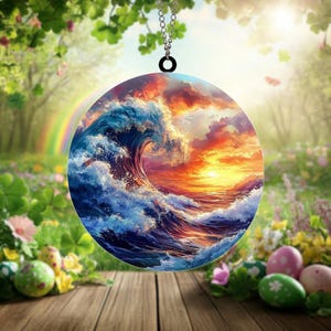 Wave Sunset Acrylic Suncatcher Handmade Ocean Window Decor Unique Gift for Beach Lovers and Coastal Home Accents