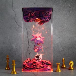 Anime Resin Lamp, Handmade Anime Gengar Light gift, Unique Anime Gengar Gift for Room Decor, Epoxy Resin Desk Lamp, Desk Decor