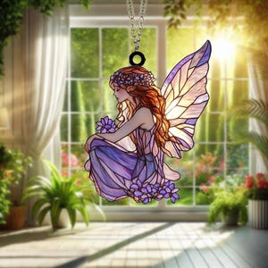 Fairy Soft Purple and Violet Hues Suncatcher for Home Decor with Handcrafted Crystals and Beautiful Sunlight Reflections