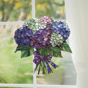 Hydrangea Suncatcher Window Hanging – 2D Hydrangea Flowers, Not Glass, Perfect Gift for Flower Lovers, Home Decor, Mother’s Day Gift