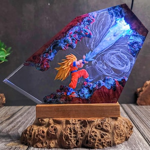 SK01 Handmade Resin Lamp – Glowing Hero Energy Blast Light – Unique Epoxy Art Night Light for Anime Decor or Geek Gift - anime resin lamp