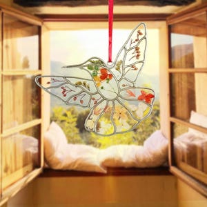 Hummingbird Stained Glass Bird Suncatcher, Resin Stained Glass Technology, Exclusive Modern Window Hanging, Custom Mother's Day & Father's