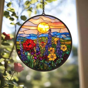 Mountain Range Acrylic Window Hanging Decor Gift, Glass Window Hangings, Suncatcher Ornament, Home Decor, Wildflowers Suncatcher