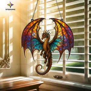 Suncatcher Dragon Window Hanging, Fantasy Suncatcher, Gothic Home Decor, Acrylic Effect, Unique Gift for Dragon Lovers